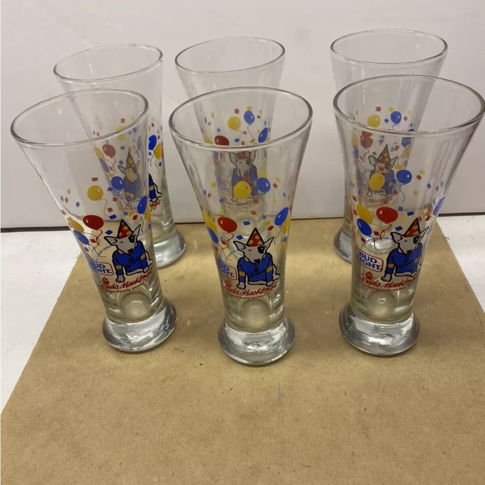 Lot Of Six 1987 Anheuser-Busch Spuds Mckenzie Bud Light Pilsner Glass